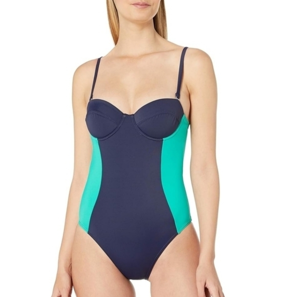 ECHO NWT Women's Navy Blue & Green Colorblock One Piece Swimsuit